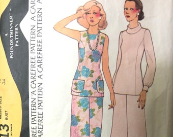 Misses' Princess Tops and Bell Bottom Pants Sewing Pattern..1970's....McCall's 3913 Size 12 Bust 34 inches Complete
