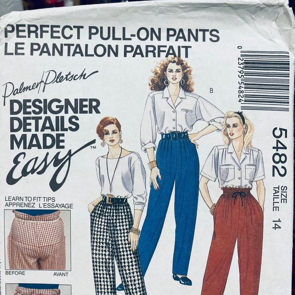 Misses' Pull-On Pants Sewing Pattern...McCall's 5482 Palmer Pletsch Designer...Size 14 Waist 28 inches UNCUT