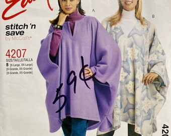 Misses' Poncho Sewing Pattern....McCall's 4207..Size XL-XXL.Bust 42-48 Inches..Easy to Sew Uncut Complete...Polar Fleece, Wool....Cozy gift