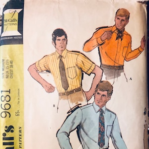 Men's Tapered Shirt Sewing Pattern Mccall's 9681 Size Medium Chest 38 ...