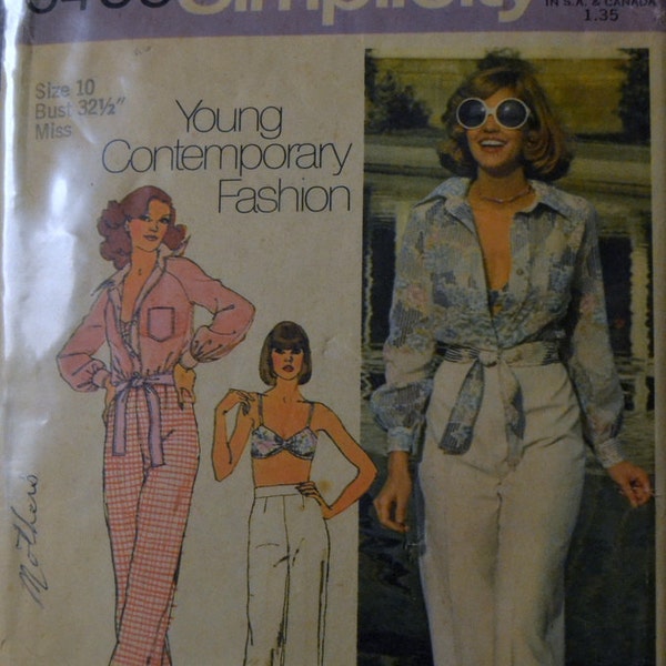 70's Pants, Swim Suit, and Top Sewing Pattern Simplicity 6406 Young Fashion Size 10 Bust 32 inch  Complete