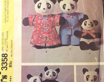 Panda Family With Clothes Plus Baby Panda Sock Toy...McCall's 3358... Uncut and Complete