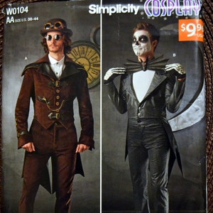 Men's Cosplay Costume Sewing Pattern Simplicity 1039/W0104  Chest 38 to 44 Inches Uncut Complete FF