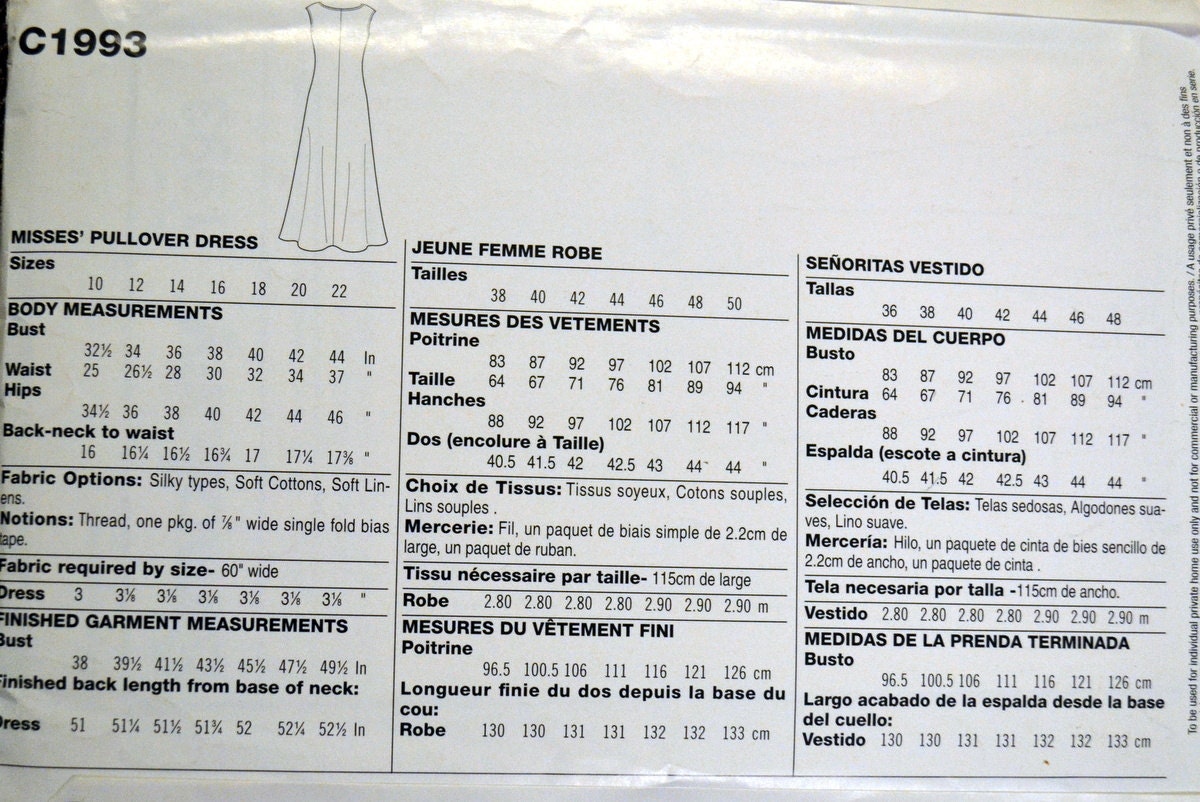 Misses' Easy to Sew Pullover Dress Sewing Pattern...simplicity 1993 Bust  32- 44 Inches Uncut Complete - Etsy, image size:1200x802