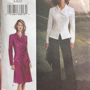 Misses' Asymmetrical Jacket, Skirt, and Pants Sewing Pattern Vogue Woman 7772  Size 8-12 Bust 31-34 inches Complete Partially cut