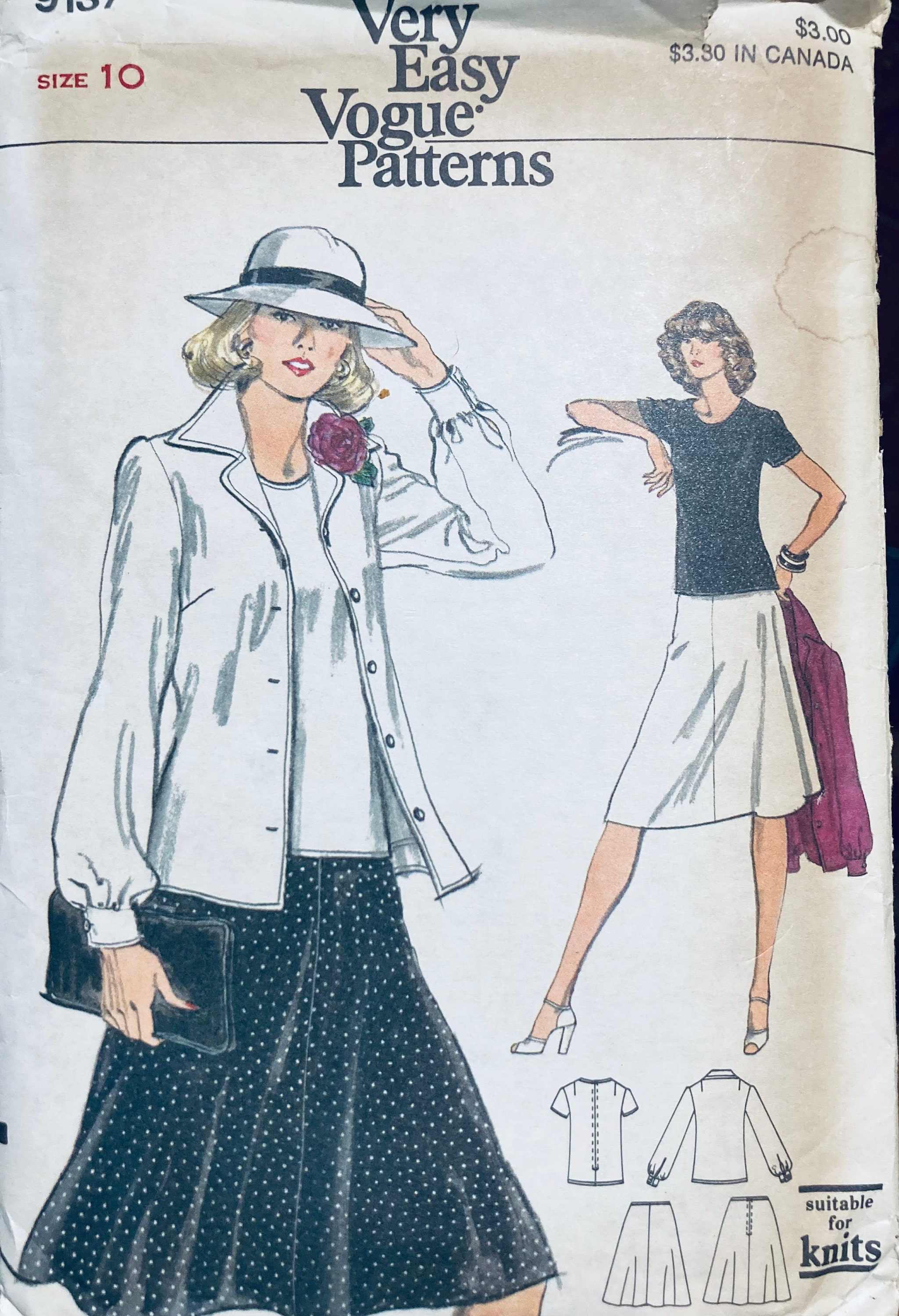 Vintage Vogue 9137 Misses' Jacket, Skirt, and Top Sewing Pattern Vogue ...
