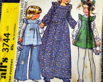 Girls' Yoked Dress and Pants Sewing Pattern McCall's 3744 Girls'  Size 5  Breast 24 inches  Complete