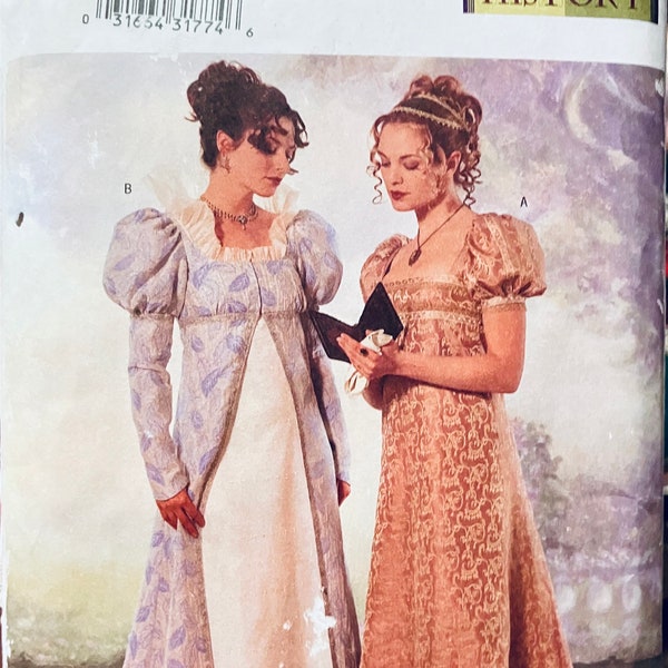 Misses' Regency Coat and Dress Butterick 6630  Making History pattern Size 6-10 Bust 30-32 inches Uncut Complete