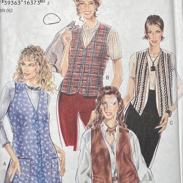 Misses' Vests with 4 Variations Sewing Pattern New Look 6301  size 8-18 Bust 31-40 inches  Complete Uncut