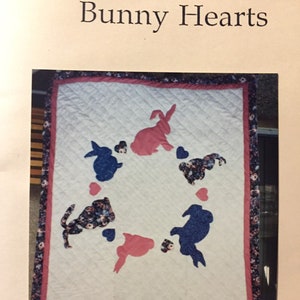 Bunny Hearts Quillow Pattern....Applique Quilting Pattern...Quilt Pillow....Uncut Complete image 1