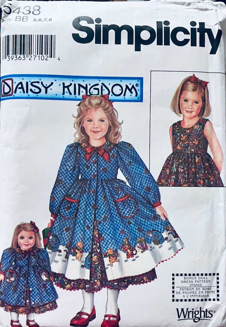 Patron de couture pour robe, combinaison et vêtements de poupée de 18 po pour fille... Simplicité 5438... Taille 5-8 Poitrine 21-23 po. non coupé Complet... Daisy Kingdom image 1