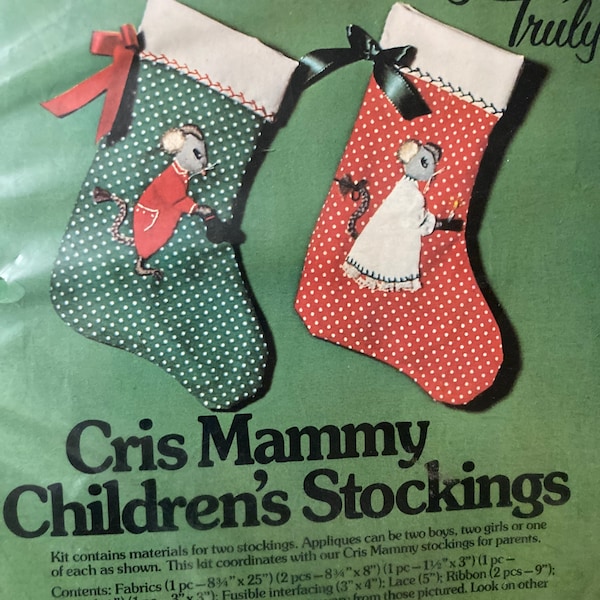 Christmas Stocking Kit..Cris Mammy Children's Stockings..Set of 2....Applique kit...Easy to Make..Beginner kit.. Complete..New In Package