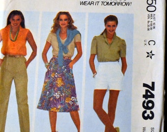 Misses' Skirt, Pants, or Shorts Sewing Pattern McCall's 7493 80's Misses'  Waist 28 Size 14 Complete Uncut FF