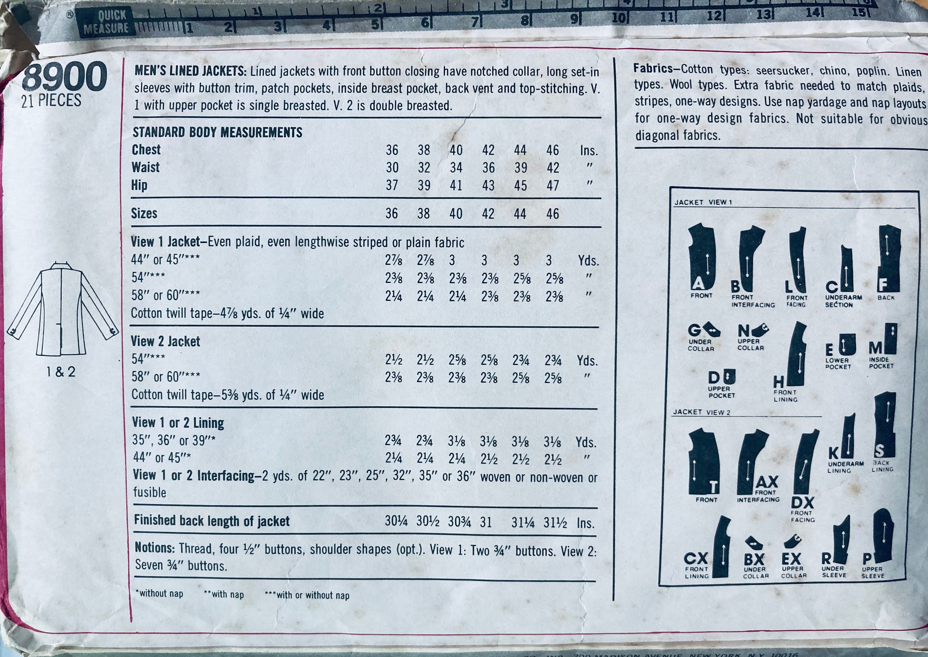 Men's Sport Jacket Sewing Pattern Simplicity 8900 Chest 38 Inches ...