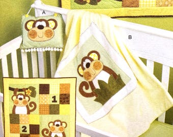 Baby's Monkey Quilt, Door Decoration, and Blanket Sewing Pattern McCall's 6939...Monkeys..Appliqué ..... Uncut Complete....Gift for Baby