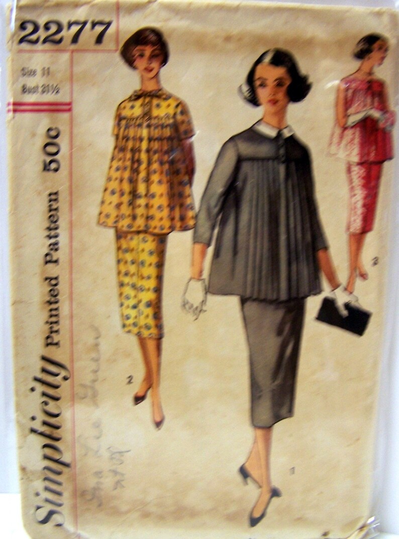 Vintage 50's Sewing Pattern Simplicity 2277 Maternity Tops and Skirt Kick Pleat Size 11 Bust 31 image 1
