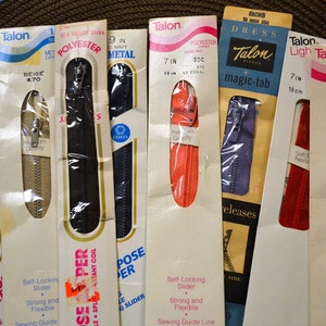 Zippers 7-9  inch In Package Zipper Closures Metal or Nylon Zippers