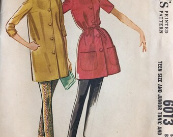 Vintage 1960's Tunic and Pants Sewing Pattern Simplicity 6013 Teen Sized Bust  30  Complete UNCUT