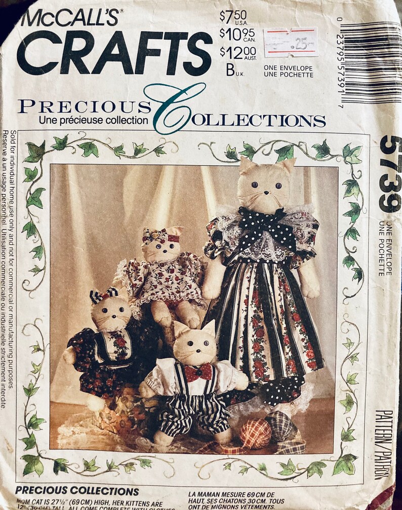 Victorian Cat Dolls Sewing Patterns...mccall's 5739..1227 Etsy