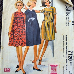 Vintage 1960&#39;s  Sewing Pattern McCall&#39;s 7120 Misses&#39; Dress   Bust 30-31 inches 60&#39;s Fashion