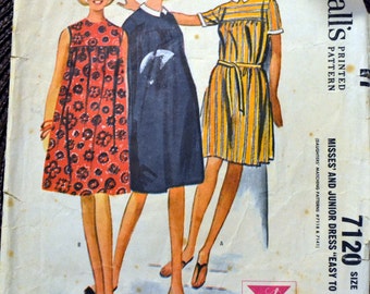 Vintage 1960's  Sewing Pattern McCall's 7120 Misses' Dress   Bust 30-31 inches 60's Fashion