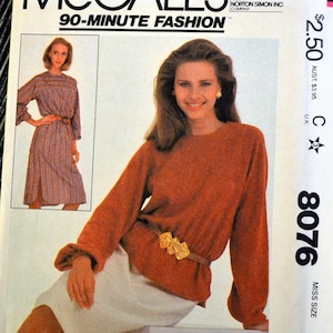 Misses' Pullover Top or Dress Sewing Pattern McCall's 8076 Misses'  Size Small Bust 32-34 Complete Uncut FF