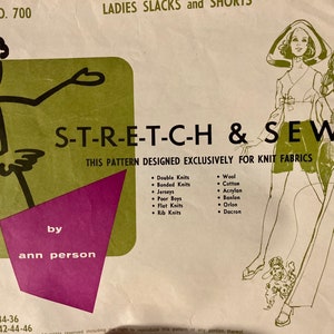 Misses' Slacks and Shorts Sewing Pattern Stretch & Sew 700 Slacks and Shorts Hip 30-46 inches Complete UNCUT image 1