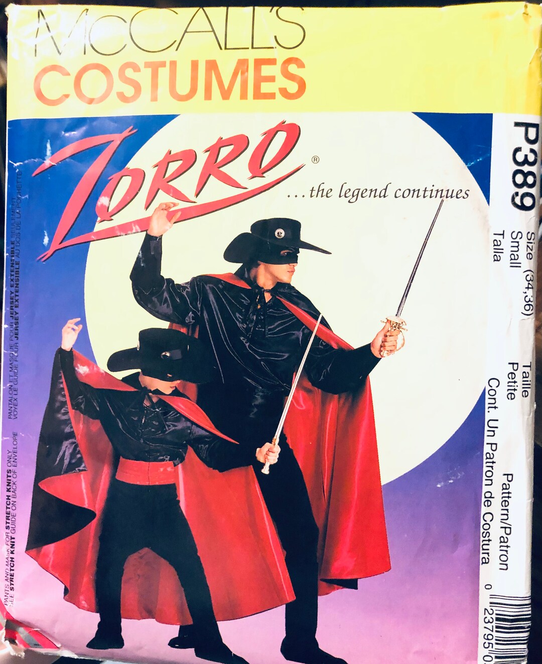 Zorro Costume Sewing Pattern Mccall's 389 Men's Zorro Costumes Size 34 ...