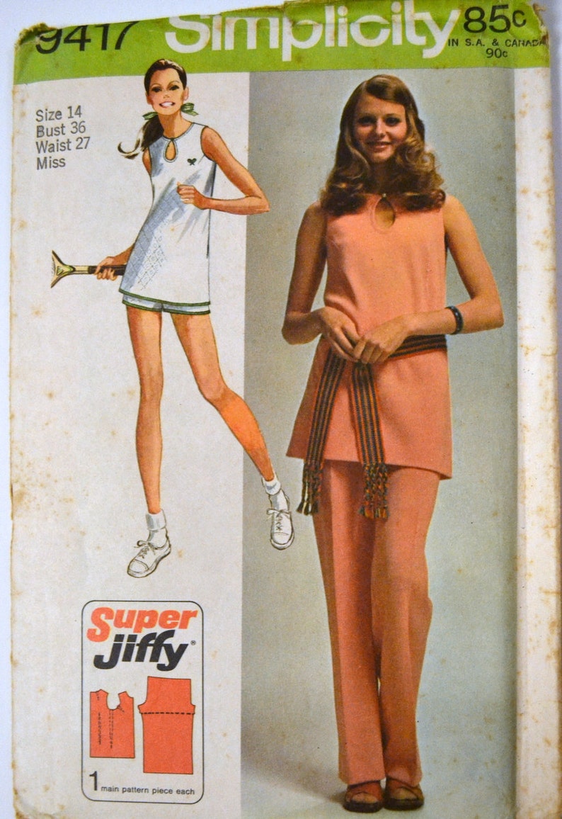 Jiffy Pullover Top with Keyhole Neckline and Pants Vintage Sewing Pattern Simplicity 9417 Bust 36 Complete Uncut FF image 1