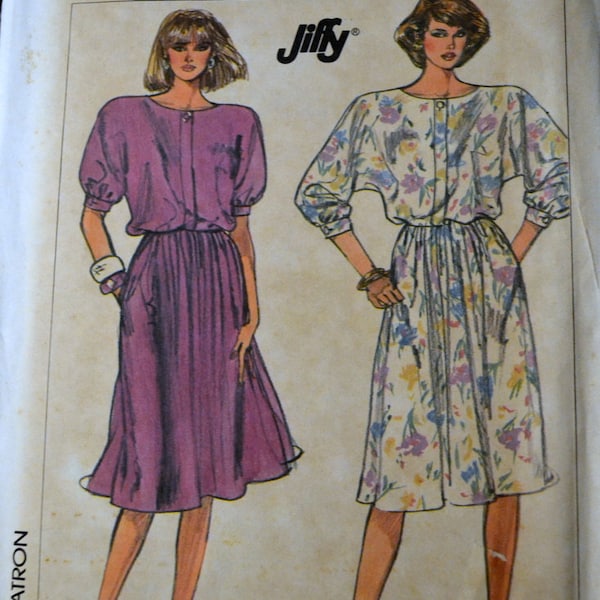 Blouse Dress Vintage 80's Sewing Pattern Simplicity 7884 Blouson Dress Bust 32 to 38 Uncut Complete