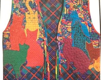 Color Me Cats  Vest Sewing Pattern...Color Me Patterns 107 .... Size S-XL Applique Complete Uncut FF