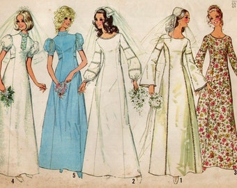 1970's Misses' Bride or Bridesmaid Dress Sewing Pattern Simplicity 9935 Misses' Size 10 Bust 32   Complete