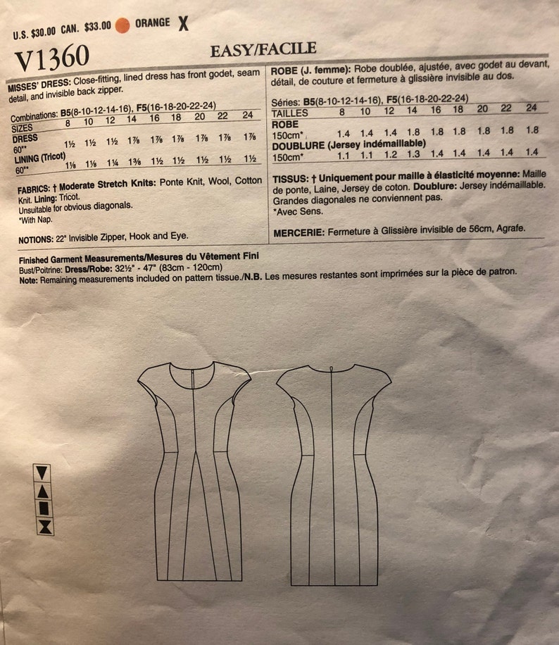 Misses' Dress Sewing Pattern Vogue 1360..Kay Unger Design... Misses' Bust 32-38 inches Uncut Complete image 2