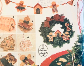 No Sew Tree Topper, Ornaments, Tree Skirt, Wreath, Swag, House, and Church Sewing Pattern Simplicity 9768. Uncut Complete