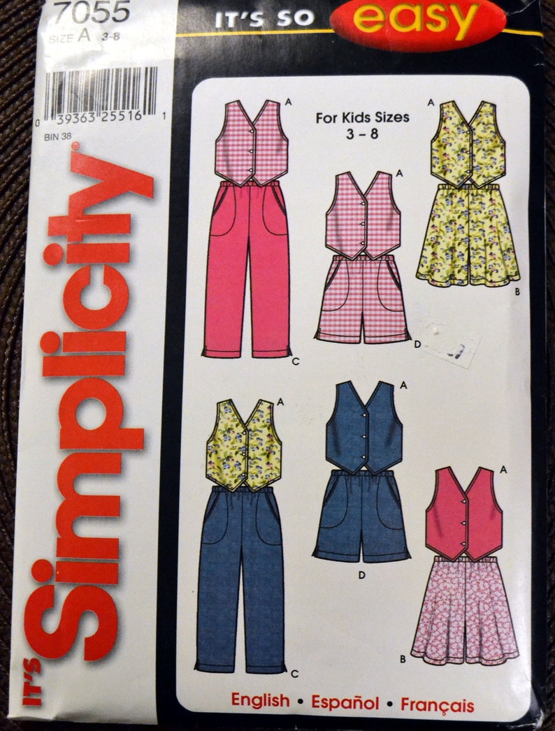 Simplicity 7055 Child's Sewing Pattern Simplicity 7055 Vest Shorts and Pants Size 3-8 ...