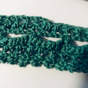 Vintage Handmade Green Trim....Crocheted Lace...Dark Green...Three Pieces of Lace