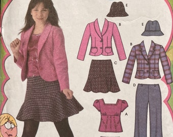 Girls' Skirt, Cropped Pants, Top, Jacket,  Hat Sewing Pattern..Lizzie McGuire..Simplicity 4518 Size 8-16 Chest 27-34 inches Uncut Complete