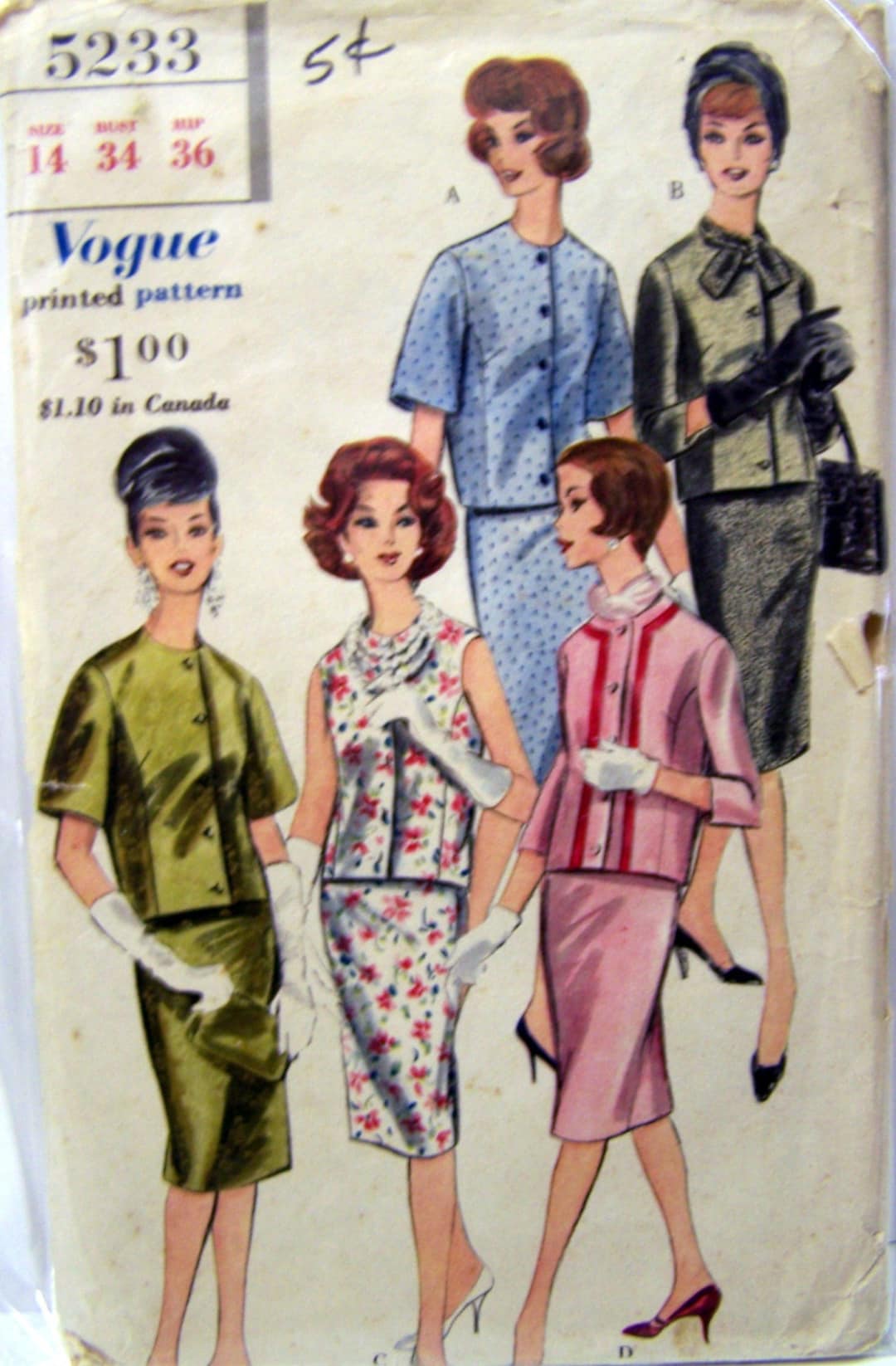 Misses' Two Piece Dress Sewing Patternvintage Vogue 5233