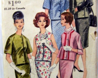 Misses' 2 Piece Dress and Jacket Sewing Pattern...Vintage Vogue 5233   Bust 34 Complete Uncut....1960's Vogue