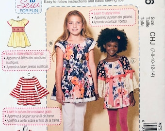 Children's/Girls' Tops Sewing Pattern...McCall's 7526...Size 7-14 Chest 26-32 inches Uncut Complete...Learn To Sew Pattern