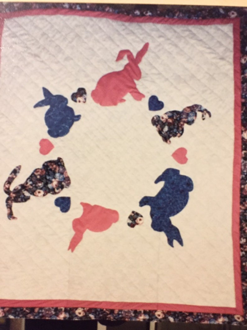 Bunny Hearts Quillow Pattern....Applique Quilting Pattern...Quilt Pillow....Uncut Complete image 2