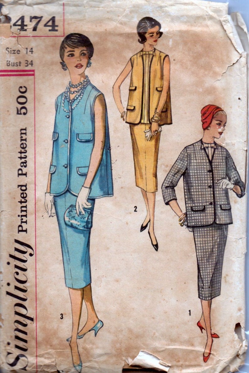 Misses' Maternity Outfits Vintage Sewing Pattern 50's Simplicity 2474 Maternity Three Piece Suit Size 14 Bust 34 image 1