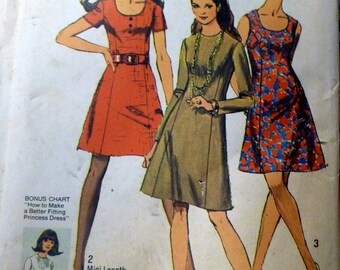 Vintage Sewing Pattern Simplicity 8884 Misses' Mini Dress Size 10 Bust 32.5 Uncut Complete