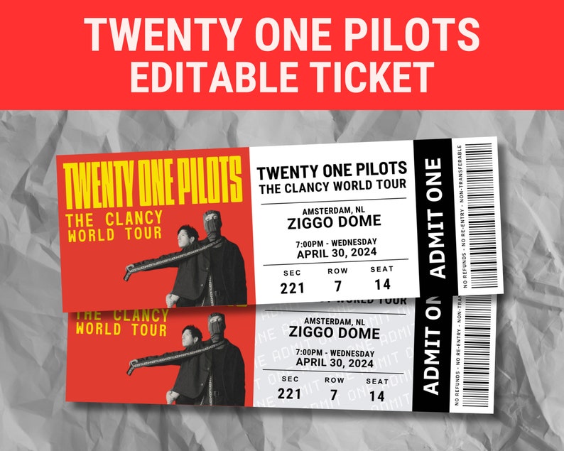 21 Pilots Editable Concert Ticket, the Clancy World Tour 2024, Memorabilia, Surprise Gift