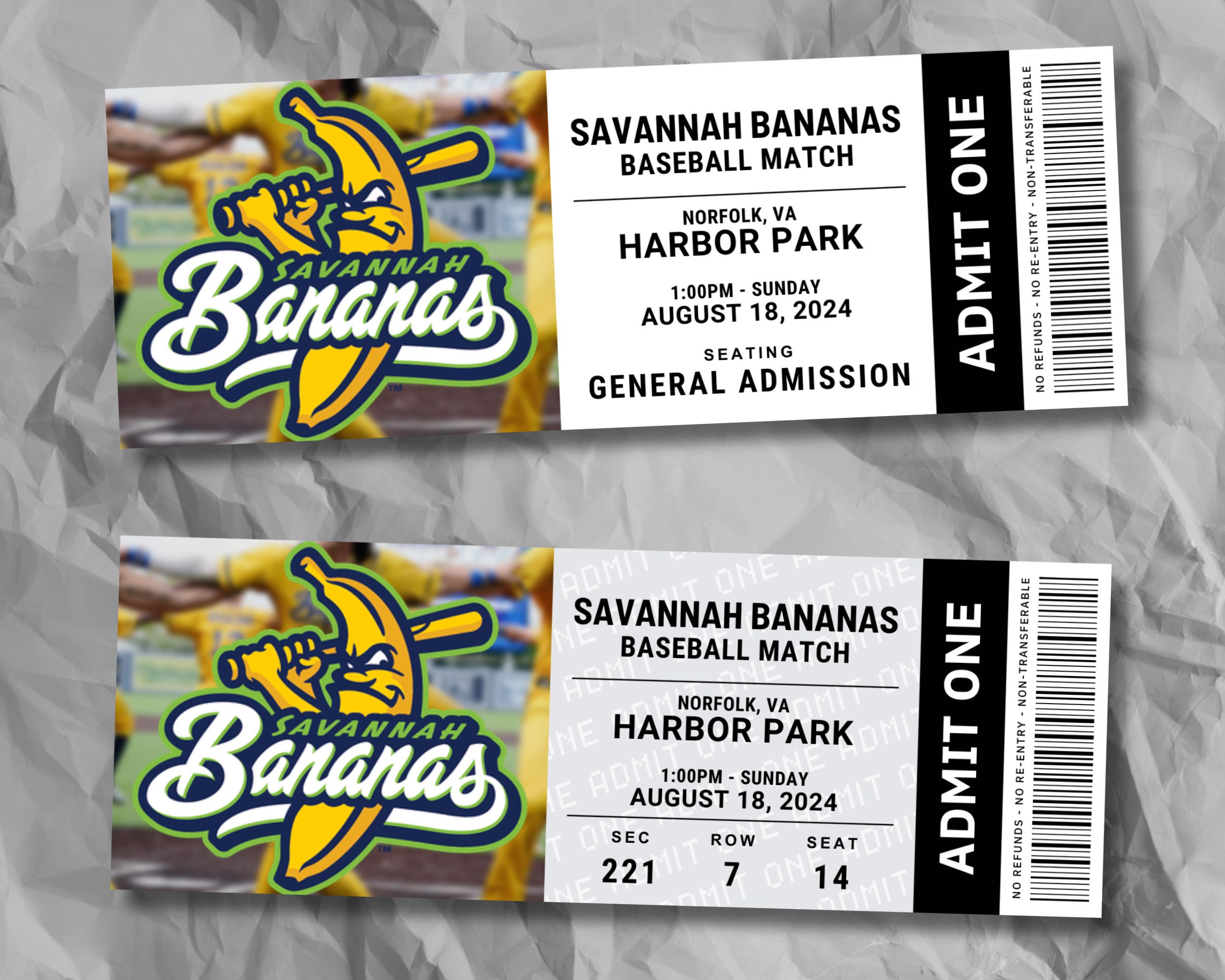 Savannah Bananas Ticket, Baseball Tickets, Surprise Gift, Editable Soccer Tickets, Sports Event