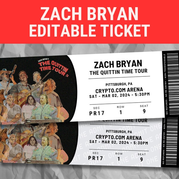 Zach Bryan Editable Concert Ticket, Standing Room Only 2024, Memorabilia, Surprise Gift Tim McGraw Ticket, Printable, Digital Print