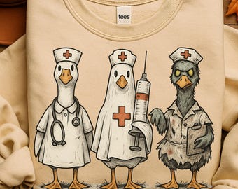 Funny Goose Nurse Halloween PNG – Spooky Scrub Life Design, Medical Meme for Nurses (Digital Download)