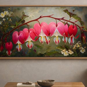 Bleeding Heart Flower Art for Samsung Frame TV Art Mode, Pink Botanical Painting, Dicentra Flower Digital Download