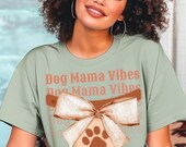 Dog Mama Vibes Retro Coquette Style PNG - Cute Dog Paw with Bow Design for Dog Lover T-Shirt, Digital Download for Dog Owners, Dog lover PNG