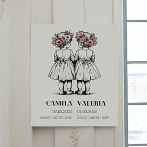 Benutzerdefinierte Zwillings Mädchen Geburt Poster, druckbare Kinderzimmer Dekoration, Baby Zimmer Wand Kunst, neue Eltern Geschenk, personalisierte Baby Zimmer Dekor